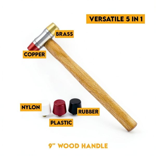 SE 5-IN-1 Dual Interchangeable Hammer - Threaded Copper, Brass Faces - 9-inch Gunsmithing Hammer - 8355HH-2