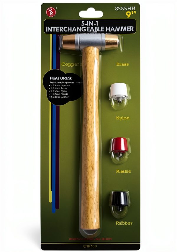 SE 5-IN-1 Dual Interchangeable Hammer - Threaded Copper, Brass Faces - 9-inch Gunsmithing Hammer - 8355HH-4