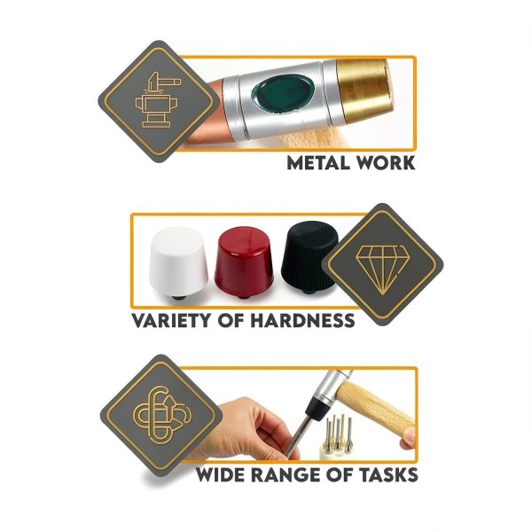 SE 5-IN-1 Dual Interchangeable Hammer - Threaded Copper, Brass Faces - 9-inch Gunsmithing Hammer - 8355HH-3