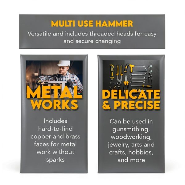 SE 5-IN-1 Dual Interchangeable Hammer - Threaded Copper, Brass Faces - 9-inch Gunsmithing Hammer - 8355HH-1