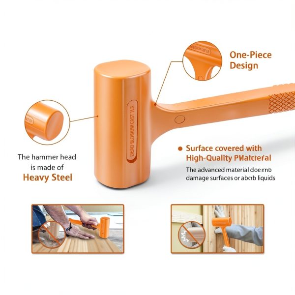 Dead Blow Hammer YIYITOOLS 1lb Orange Unibody with Steel Ball-1