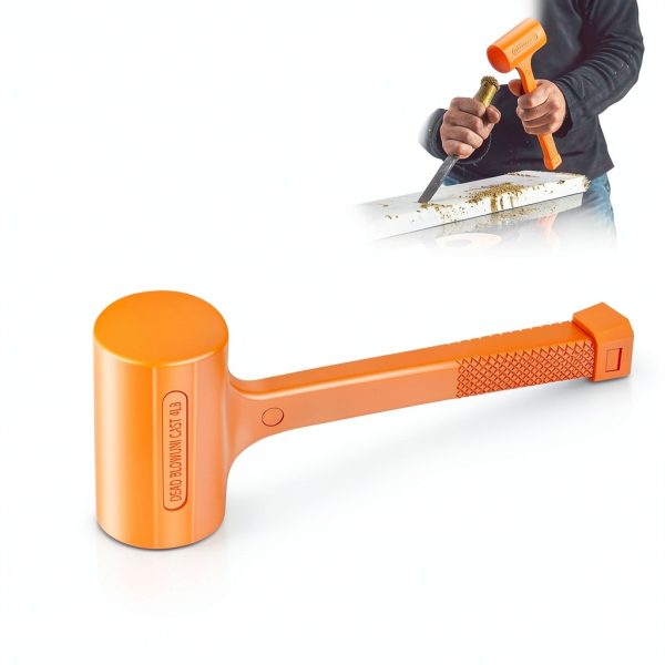 YIYITOOLS 4LB Dead Blow Hammer, Heavy Duty Unibody Molded, Dead-Blow with Steel Ball Shot Filled Head, Ergonomic Checkered Grip, Spark and Rebound Resistant, Orange, Ideal for DIY, Automotive-5
